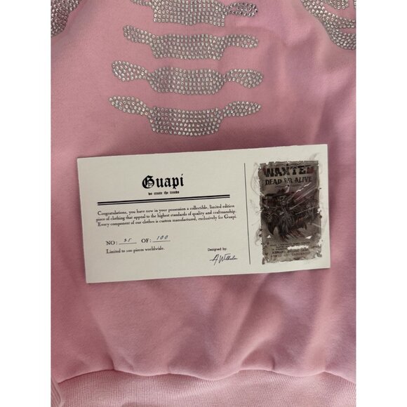 Guapi Men's Skeleton Hoodie Light Pink Silver Rhinestones Ltd Ed Size M (JB) - Picture 10 of 10